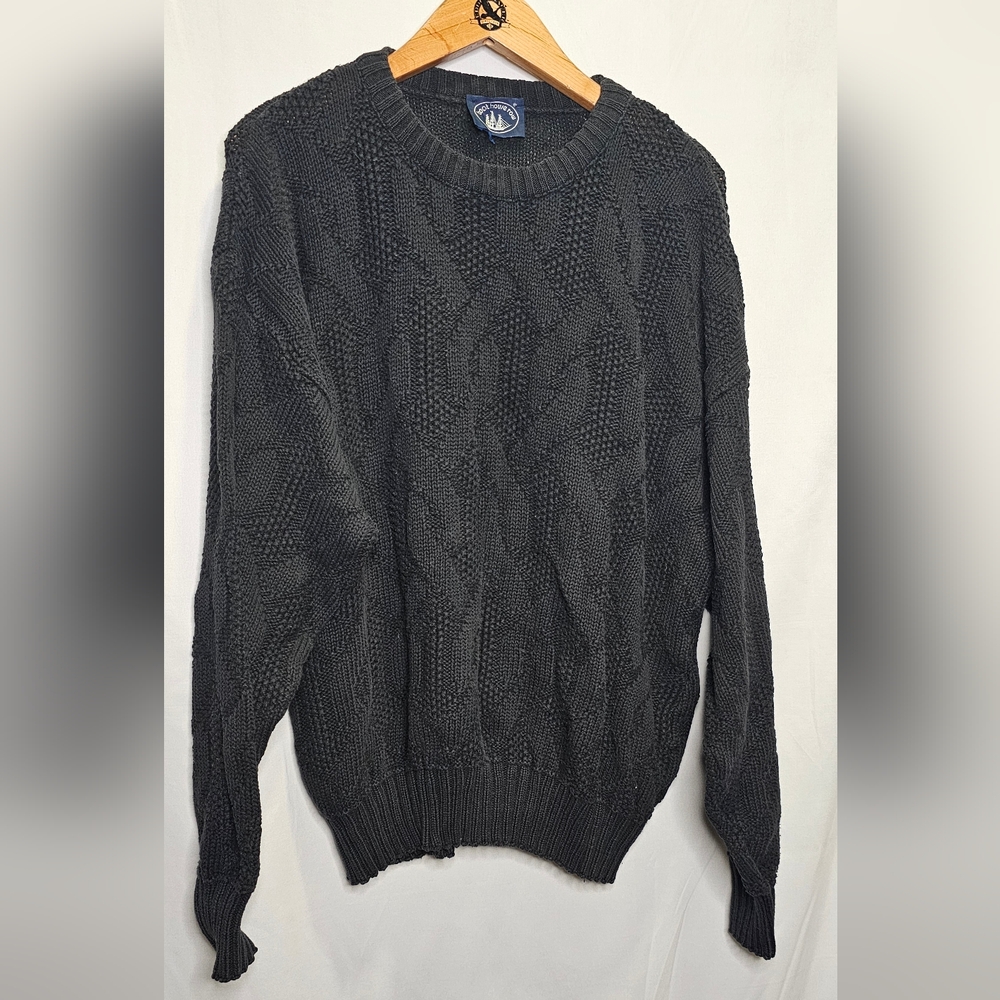 90s Boat House Row Chunky Cable Knit Black Sweater